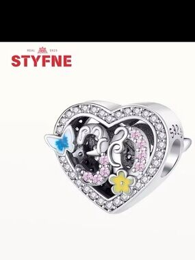 Heart-Shaped 925 Sterling Silver Charm with Number “30” and Floral Accents